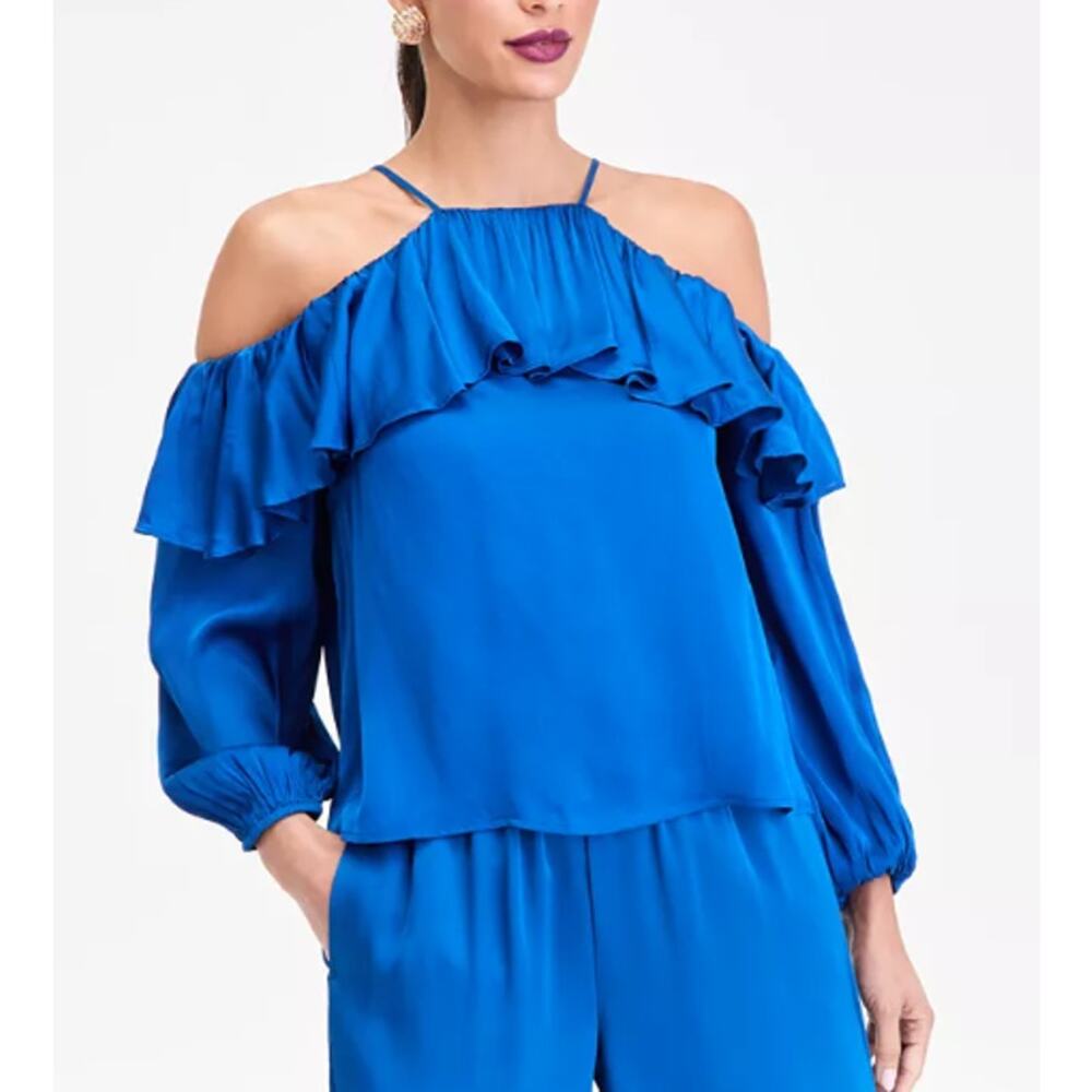 I.N.C. Women's LongSleeve Cold-Shoulder Ruffle Blouse Size L